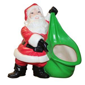 Vtg Byron Mold 817 Santa Claus Ceramic Planter w/Green Bag Repaired View Pics